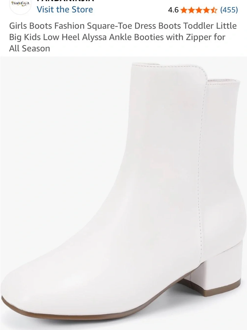 Girls White Ankle Boots with Low Block Heel girls size 2